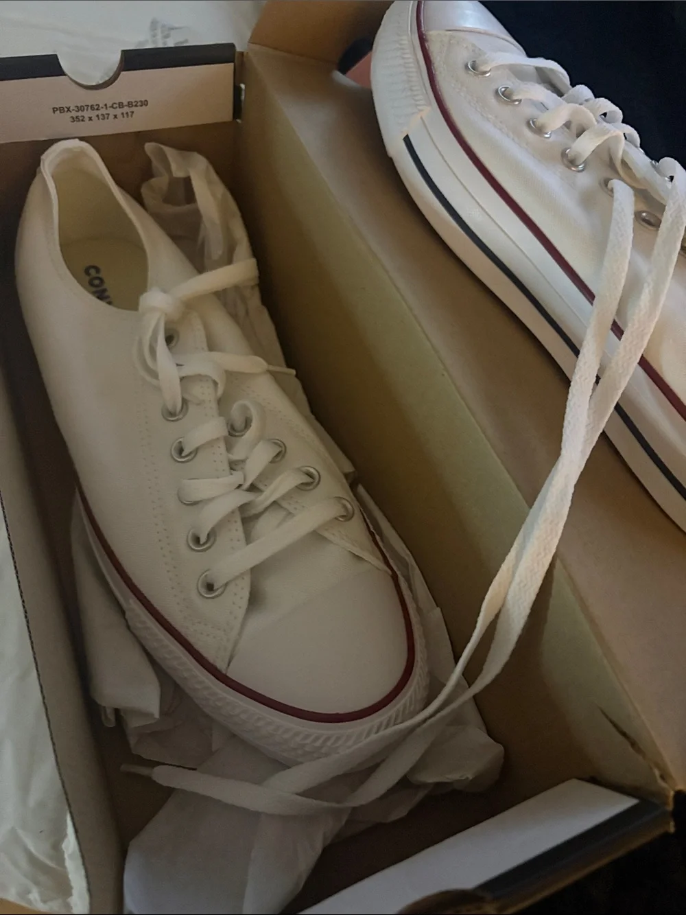 Converse all star White Low-Top Canvas Sneakers with Red and Navy Stripe